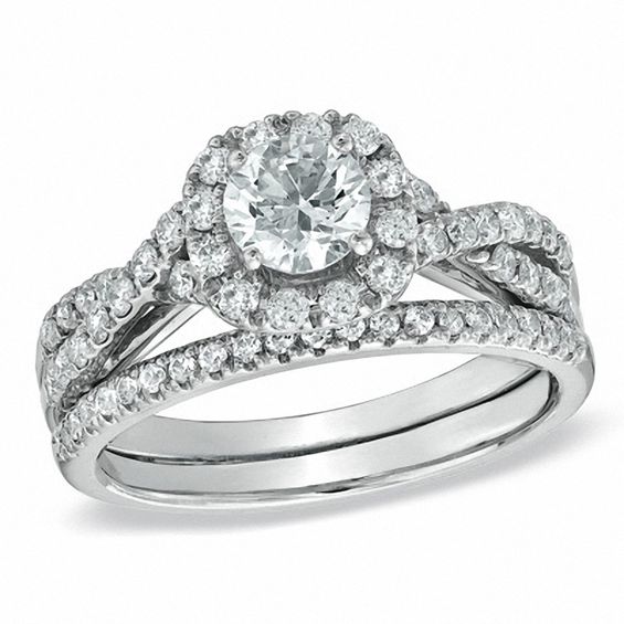 CT. T.W. Diamond Frame Twist Shank Bridal Set in 14K White Gold