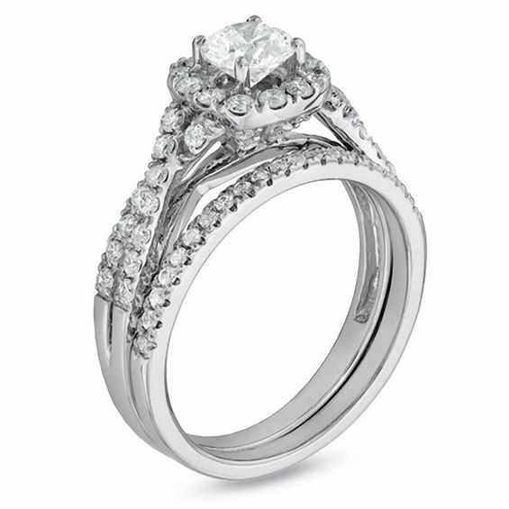 CT. T.W. Diamond Frame Twist Shank Bridal Set in 14K White Gold