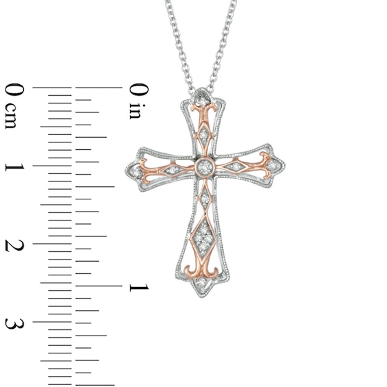 Diamond Accent Cross Pendant in Sterling Silver and 10K Rose Gold