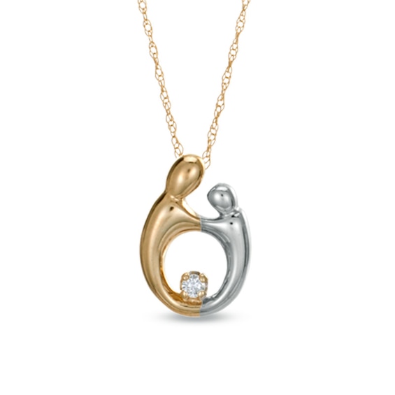 Diamond Accent Solitaire Motherly Love Pendant in 14K Gold