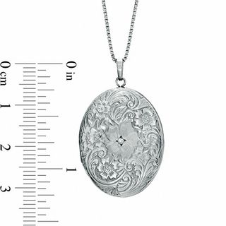 Diamond Accent Floral Oval Locket in Sterling Silver