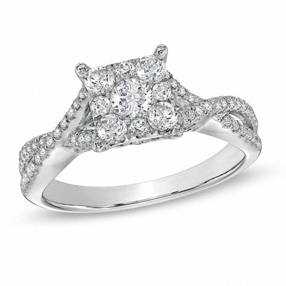 0.75 CT. T.W. Diamond Cluster Criss-Cross Shank Engagement Ring in 14K White Gold