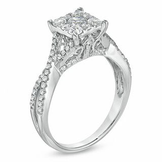 0.75 CT. T.W. Diamond Cluster Criss-Cross Shank Engagement Ring in 14K White Gold