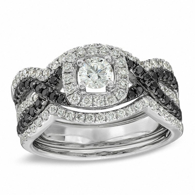 1.15 CT. T.W. Enhanced Black and White Diamond Bridal Set in 14K White Gold|Peoples Jewellers