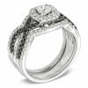 1.15 CT. T.W. Enhanced Black and White Diamond Bridal Set in 14K White Gold