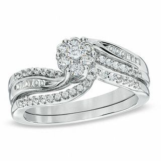 0.50 CT. T.W. Diamond Cluster Bridal Set in 10K White Gold