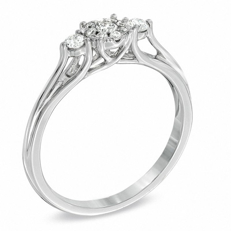0.25 CT. T.W. Diamond Cluster Three Stone Ring in 10K White Gold