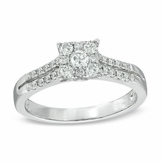 0.45 CT. T.W. Diamond Square Cluster Engagement Ring in 14K White Gold