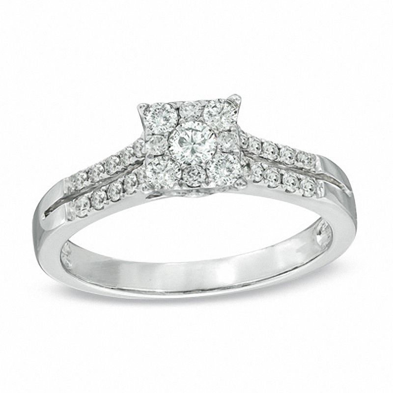 0.45 CT. T.W. Diamond Square Cluster Engagement Ring in 14K White Gold|Peoples Jewellers