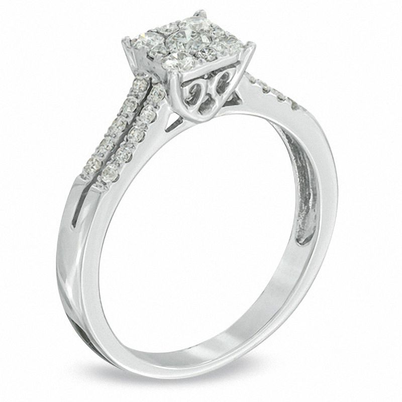 0.45 CT. T.W. Diamond Square Cluster Engagement Ring in 14K White Gold