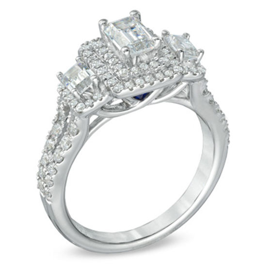 Vera Wang Love Collection 1.30 CT. T.W. Emerald-Cut Diamond Three Stone Engagement Ring in 14K White Gold