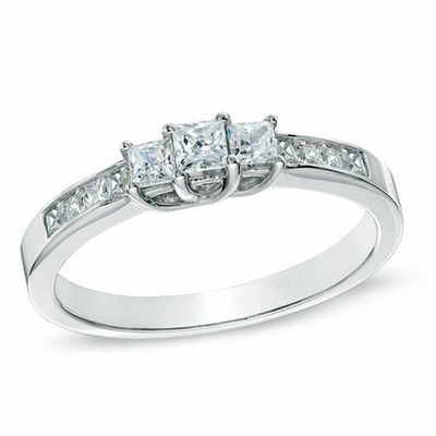 1.00 CT. T.W. Princess-Cut Diamond Three Stone Engagement Ring in 10K White Gold