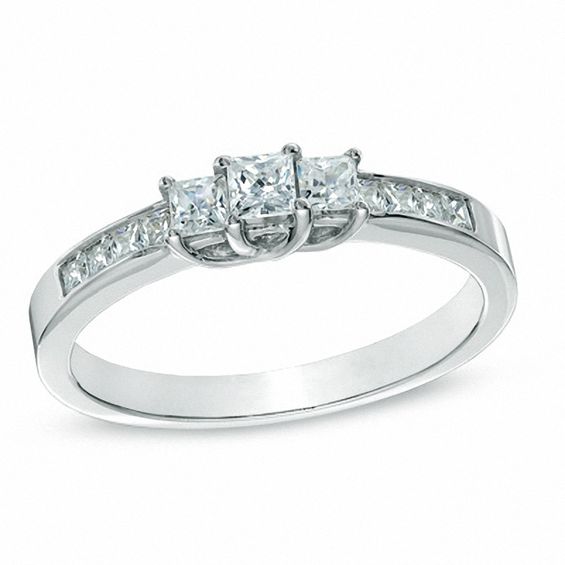 0.50 CT. T.W. Princess-Cut Diamond Three Stone Engagement Ring in 10K White Gold