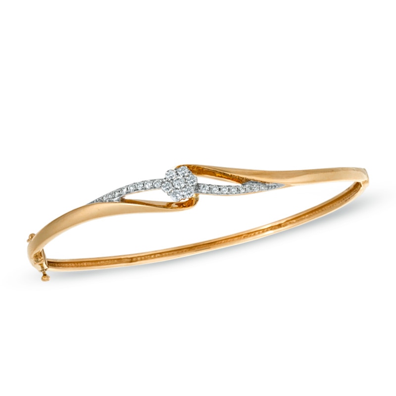 0.50 CT. T.W. Diamond Cluster Bypass Bangle in 14K Gold