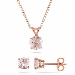 Morganite Pendant and Earrings Set in Rose Rhodium Sterling Silver