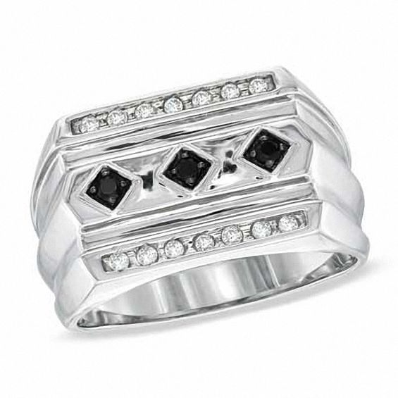 Men's 0.25 CT. T.W. Enhanced Black and White Diamond Ring in 10K White Gold