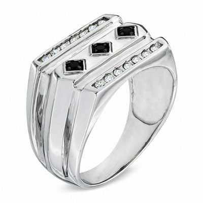 Men's 0.25 CT. T.W. Enhanced Black and White Diamond Ring in 10K White Gold