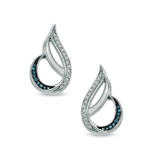 0.15 CT. T.W. Enhanced Black and White Diamond Flame Drop Earrings in Sterling Silver