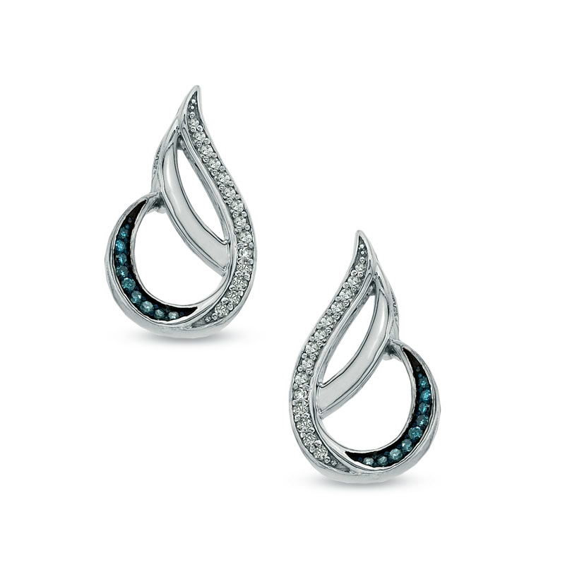 0.15 CT. T.W. Enhanced Black and White Diamond Flame Drop Earrings in Sterling Silver|Peoples Jewellers