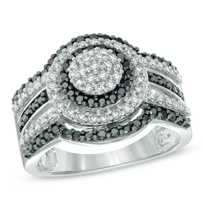 1.00 CT. T.W. Enhanced Black and White Diamond Layered Frame Ring in 10K White Gold