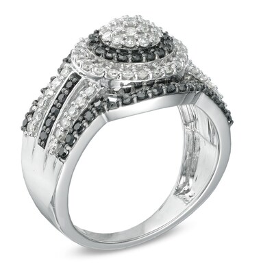 1.00 CT. T.W. Enhanced Black and White Diamond Layered Frame Ring in 10K White Gold