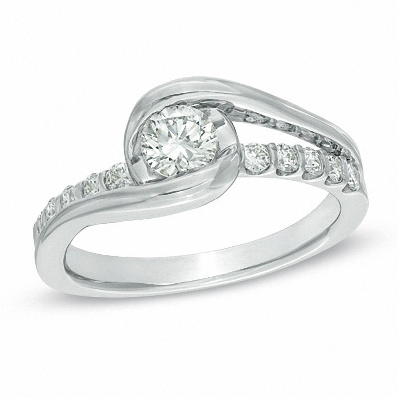 Sirena™ 0.58 CT. T.W. Diamond Bypass Engagement Ring in 14K White Gold|Peoples Jewellers