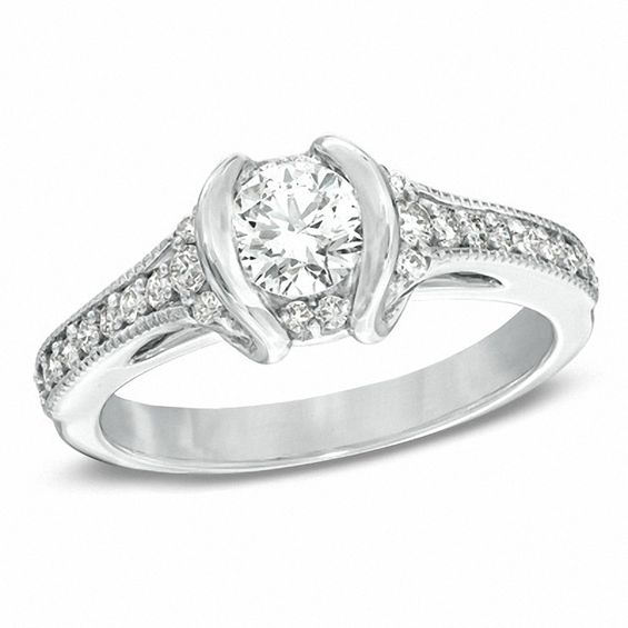 Sirena™ 0.83 CT. T.W. Diamond Vintage-Style Engagement Ring in 14K White Gold