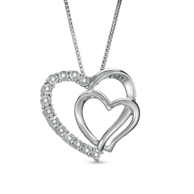 0.065 CT. T.W. Diamond Double Heart Pendant in Sterling Silver