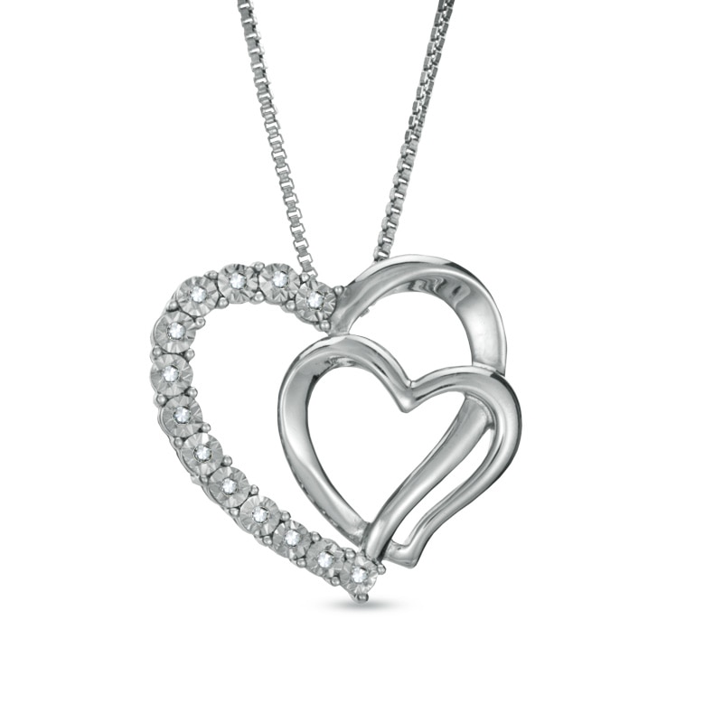 0.065 CT. T.W. Diamond Double Heart Pendant in Sterling Silver|Peoples Jewellers