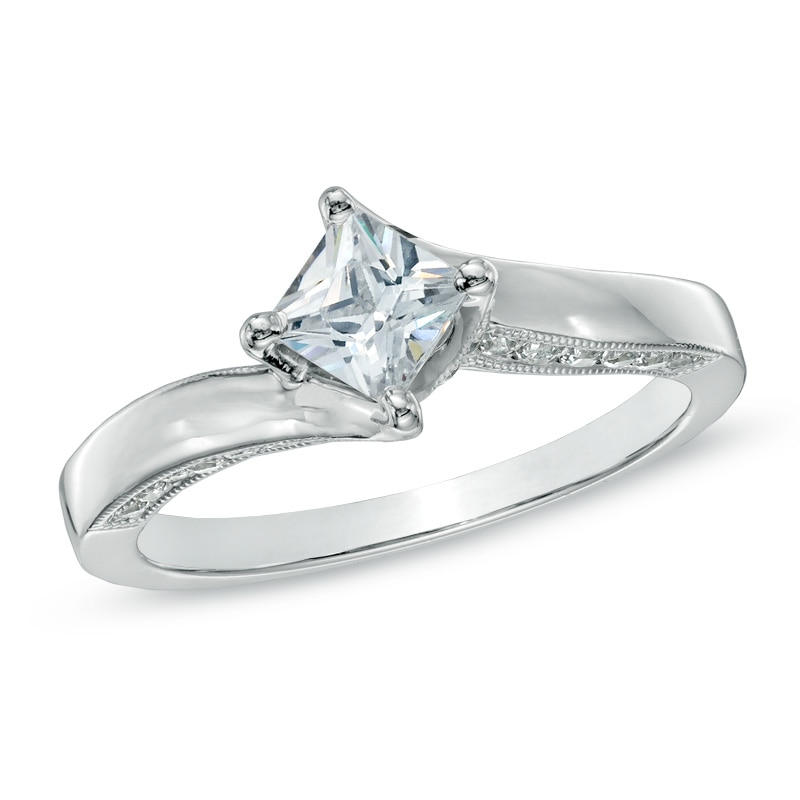0.75 CT. T.W. Princess-Cut Diamond Bypass Engagement Ring in 14K White Gold|Peoples Jewellers