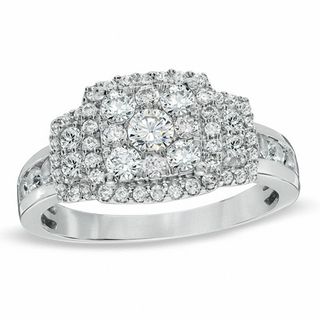 0.95 CT. T.W. Composite Diamond Square Frame Engagement Ring in 14K White Gold