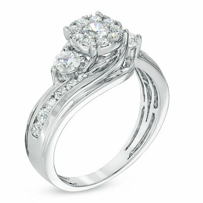 0.95 CT. T.W. Diamond Cluster Engagement Ring in 14K White Gold