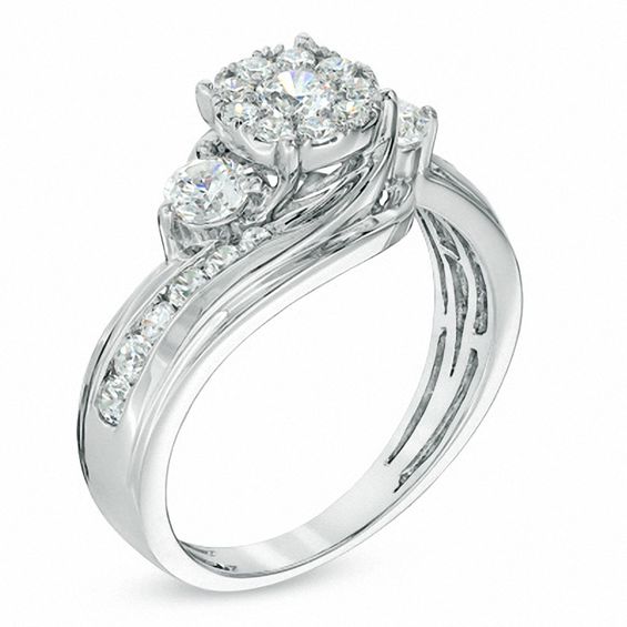 0.95 CT. T.W. Diamond Cluster Engagement Ring in 14K White Gold