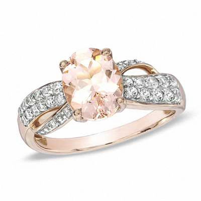 Oval Morganite and Lab-Created White Sapphire Ribbon Ring in 10K Rose Gold