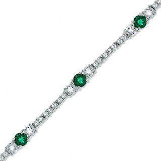 Lab-Created Emerald and White Topaz Bracelet in Sterling Silver - 7.25"