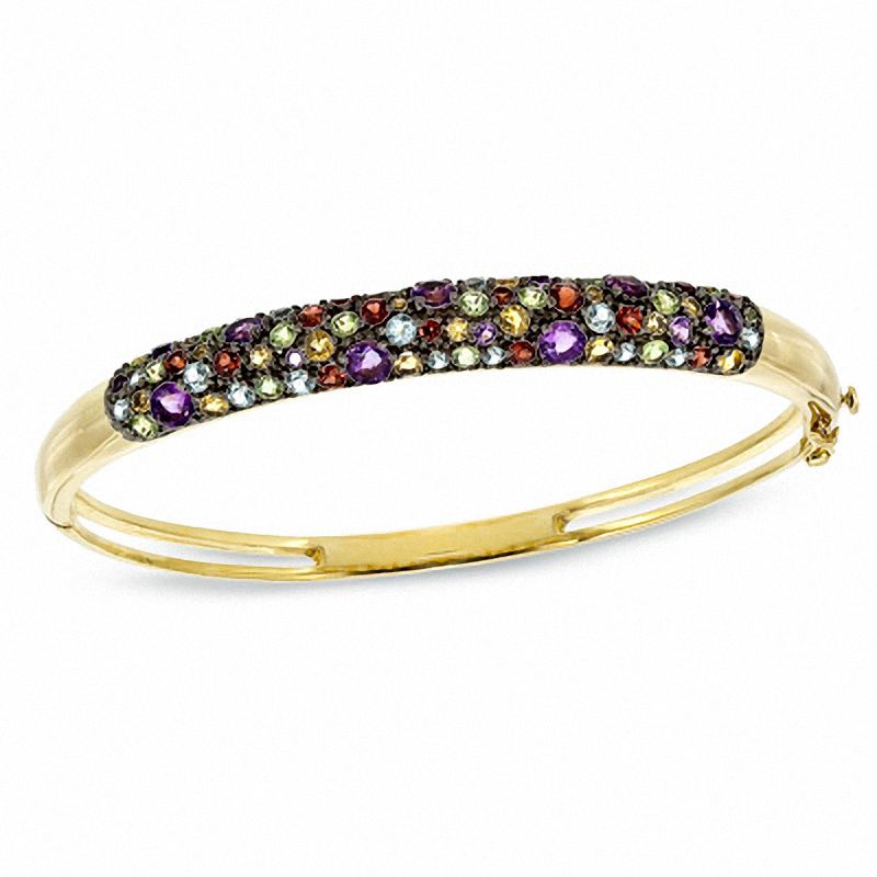 Multi-Gemstone Bangle in Sterling Silver with 18K Gold Plate - 7.25"
