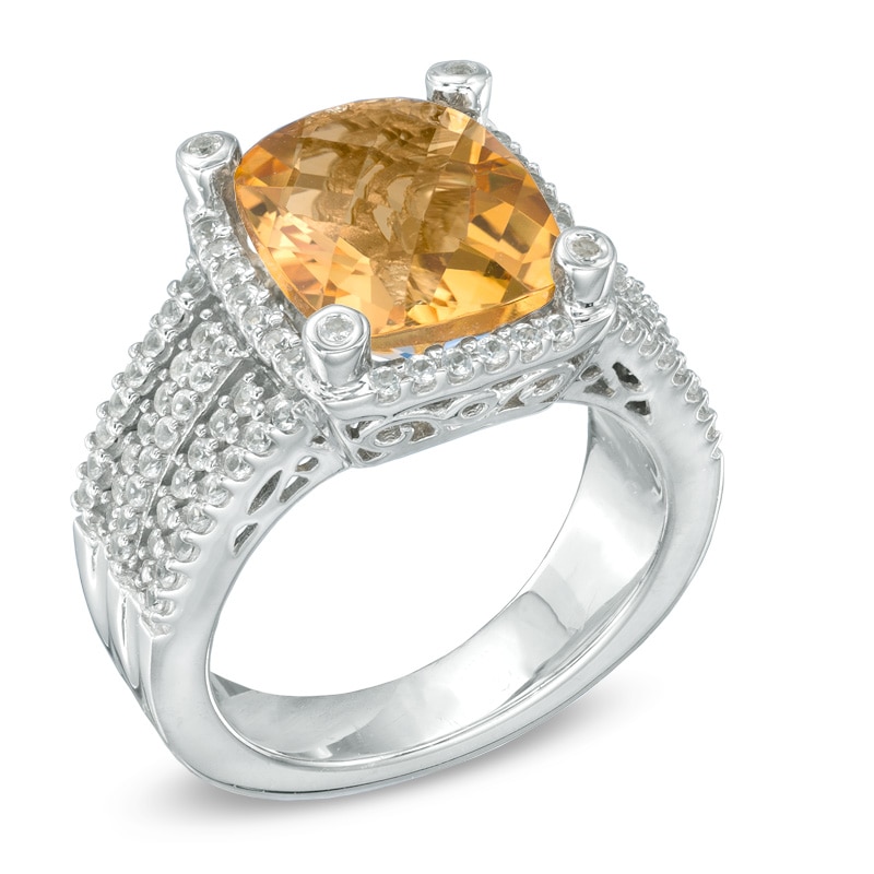 Cushion-Cut Citrine and Lab-Created White Sapphire Ring in Sterling Silver|Peoples Jewellers