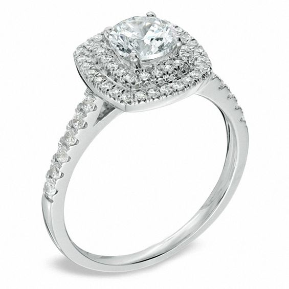 1.20 CT. T.W. Diamond Square Double Frame Engagement Ring in 14K White Gold