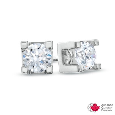 CT. T.W. Certified Canadian Diamond Solitaire Stud Earrings in 14K White Gold (I/I2