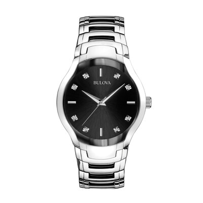 Men's Bulova Diamond Accent Watch with Black Dial (Model: 96D117)