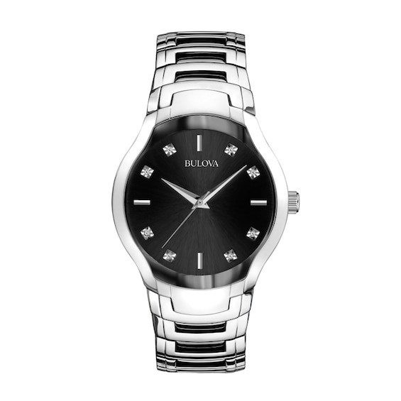 Men's Bulova Diamond Accent Watch with Black Dial (Model: 96D117)