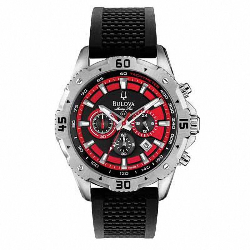 Men's Bulova Marine Star Chronograph Strap Watch with Black Dial (Model: 96B186)|Peoples Jewellers