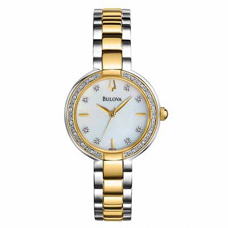 Ladies' Bulova Diamond Accent Two-Tone Watch with Mother-of-Pearl Dial (Model: 98R172)