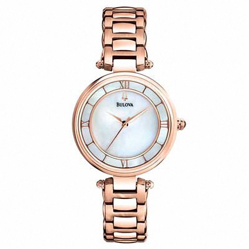 Ladies' Bulova Rose-Tone Watch with Mother-of-Pearl Dial (Model: 97L124)