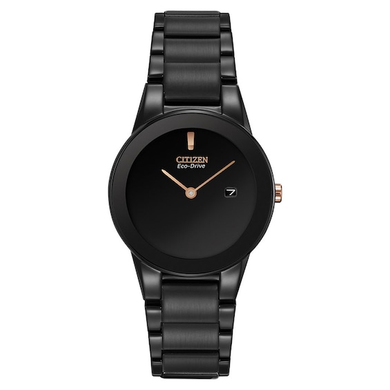 Ladies' Citizen Eco-Drive® Black IP Stainless Steel Watch with Black Dial (Model: GA1055-57F)