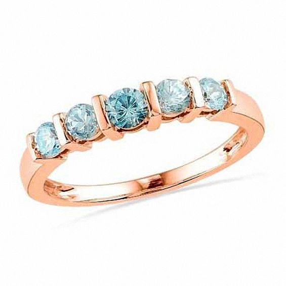 Aquamarine Five Stone Band in 10K Rose Gold