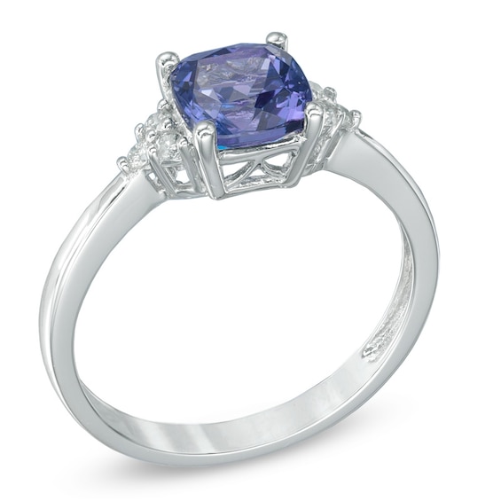 6.5mm Cushion-Cut Tanzanite and Diamond Accent Ring in 10K White Gold