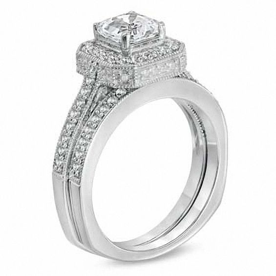 6.0mm Princess-Cut Lab-Created White Sapphire Fashion Ring in Sterling Silver