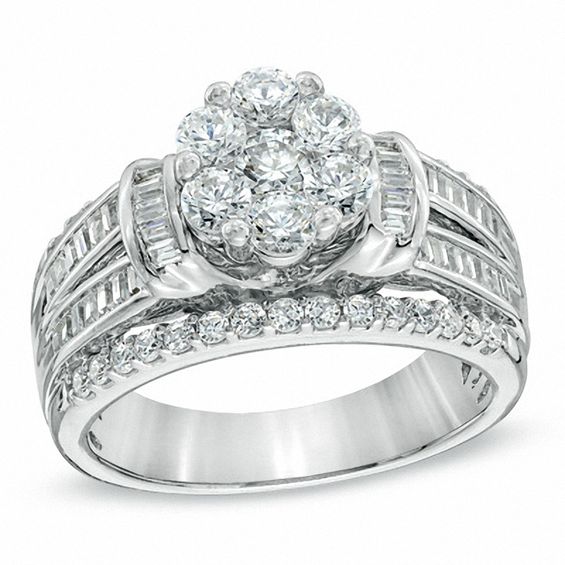 1.25 CT. T.W. Diamond Cluster Collar Engagement Ring in 10K White Gold