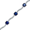 Thumbnail Image 0 of Cushion-Cut Lab-Created Ceylon Blue and White Sapphire Wave Bracelet in Sterling Silver - 7.25"